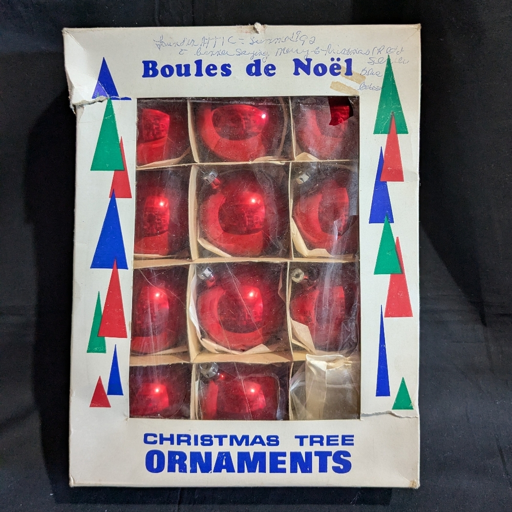 VTG Santa Land Blown Glass Ball Tree Ornaments Poland 3" Red Bulbs